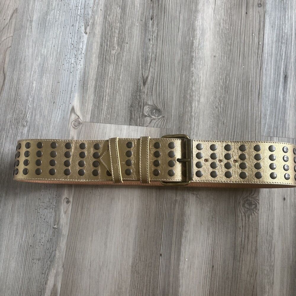 Vintage Catherine Malandrino Gold Leather Bronze Studded Boho Belt Made In Italy